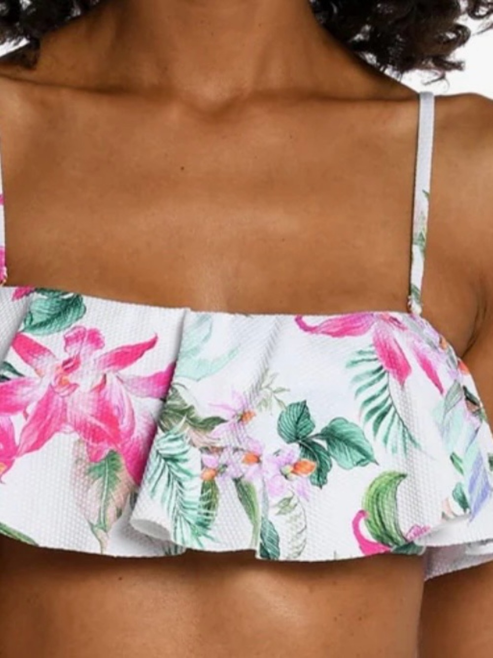 Floral Ruffle Bikini - Pink & Green on White La Blanca Sz 12